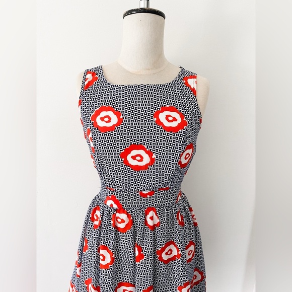 Pinky Retro Floral Cut Out Dress, Size Small, Navy, White, Red - Picture 2 of 11